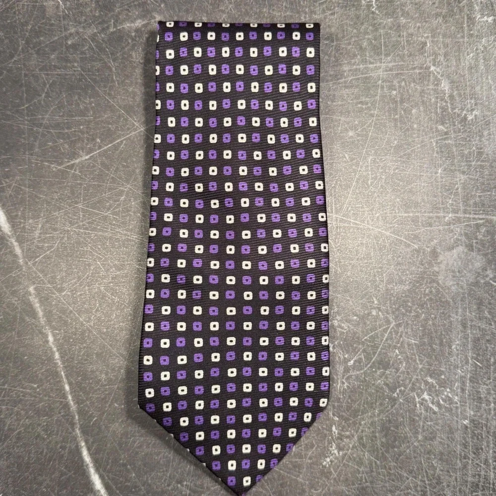 Mens Tie | Lauren Ralph Lauren | Purple White Geometric Square Silk Black 2026